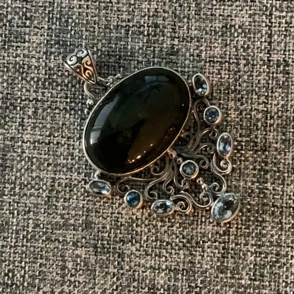CBali Legacy Malagasy Labradorite and Swiss Blue Topaz Pendant in Sterling Silve
